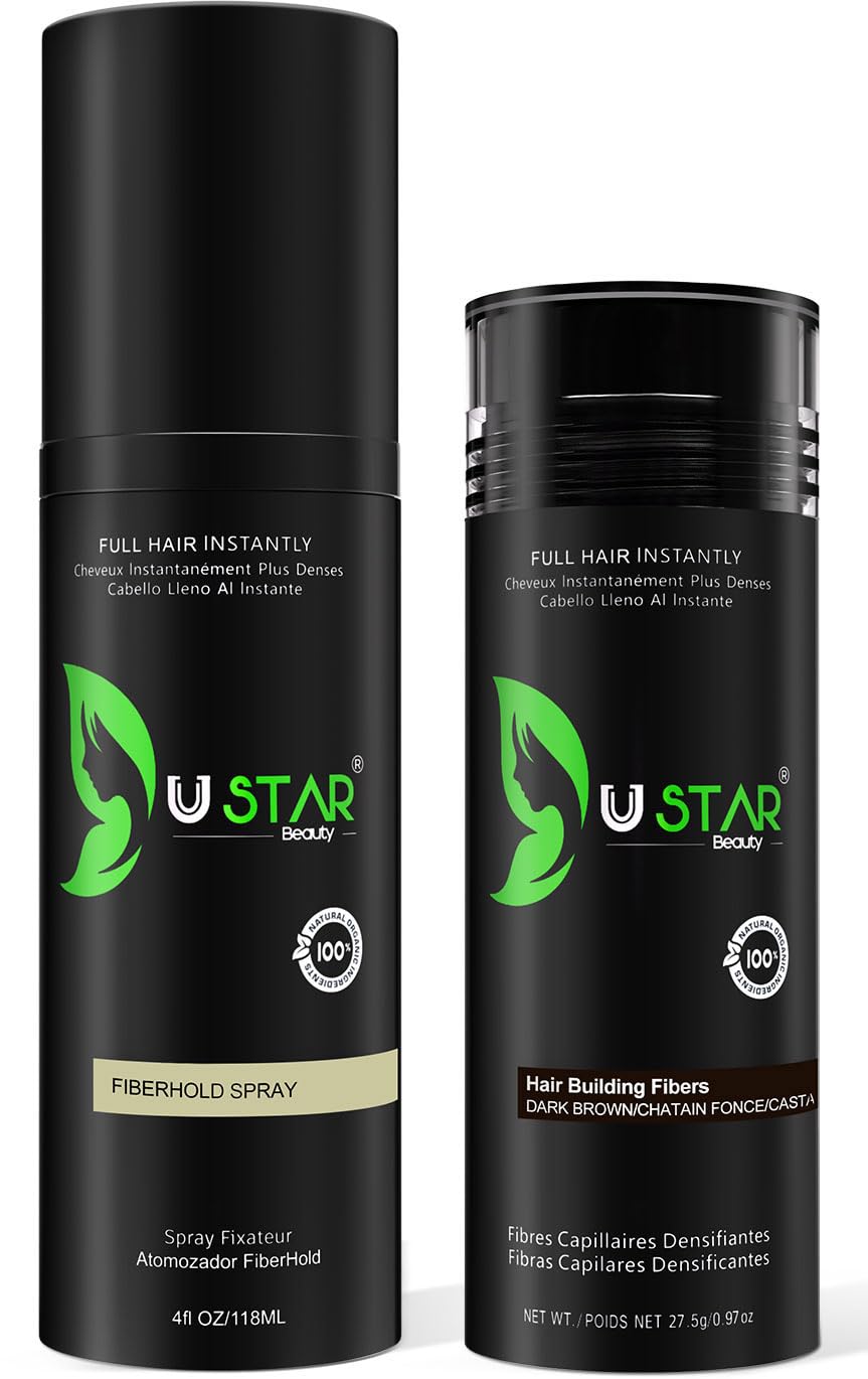 USTAR Hair Fibers 27.5g in dark brown bottle for natural fullness