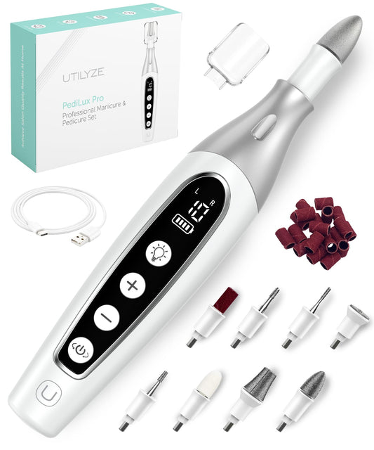 Utilyze PediLux Pro cordless nail drill for smooth at-home manicures and pedicures.