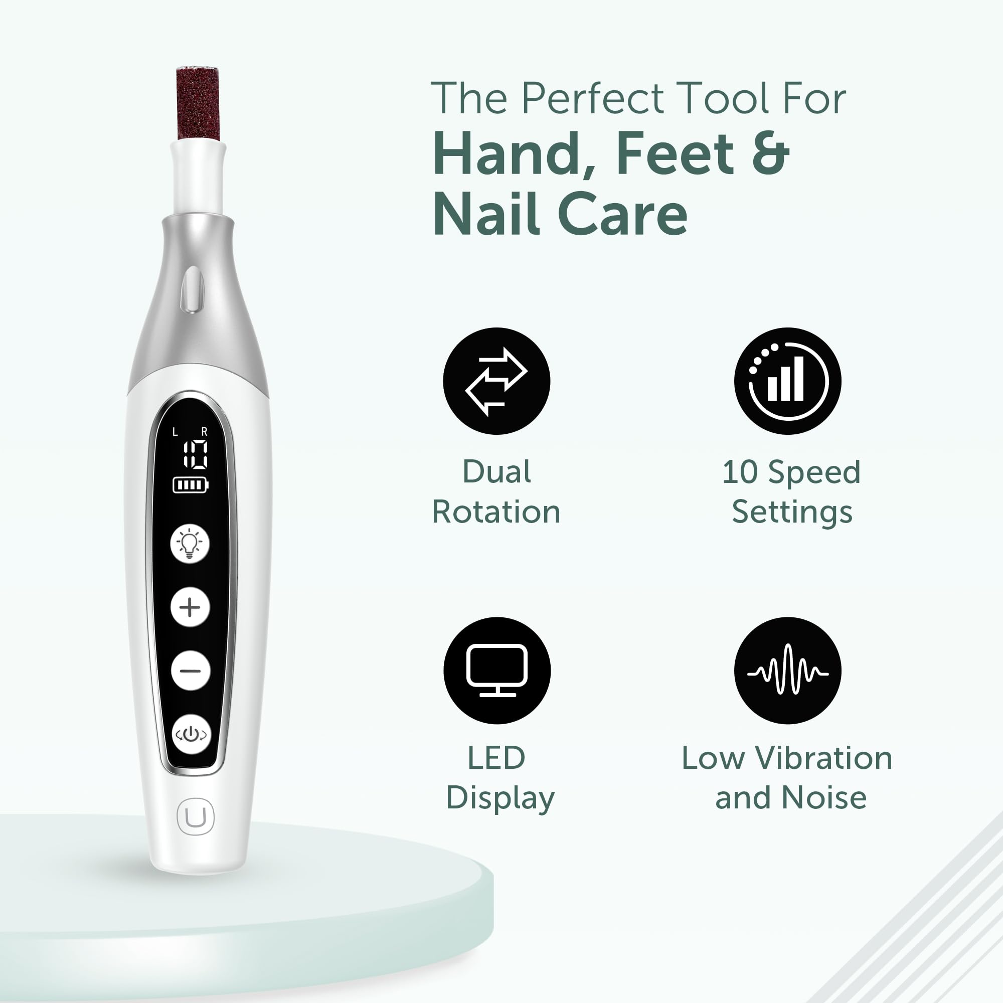 Utilyze PediLux Pro integrated LED light illuminates nails.