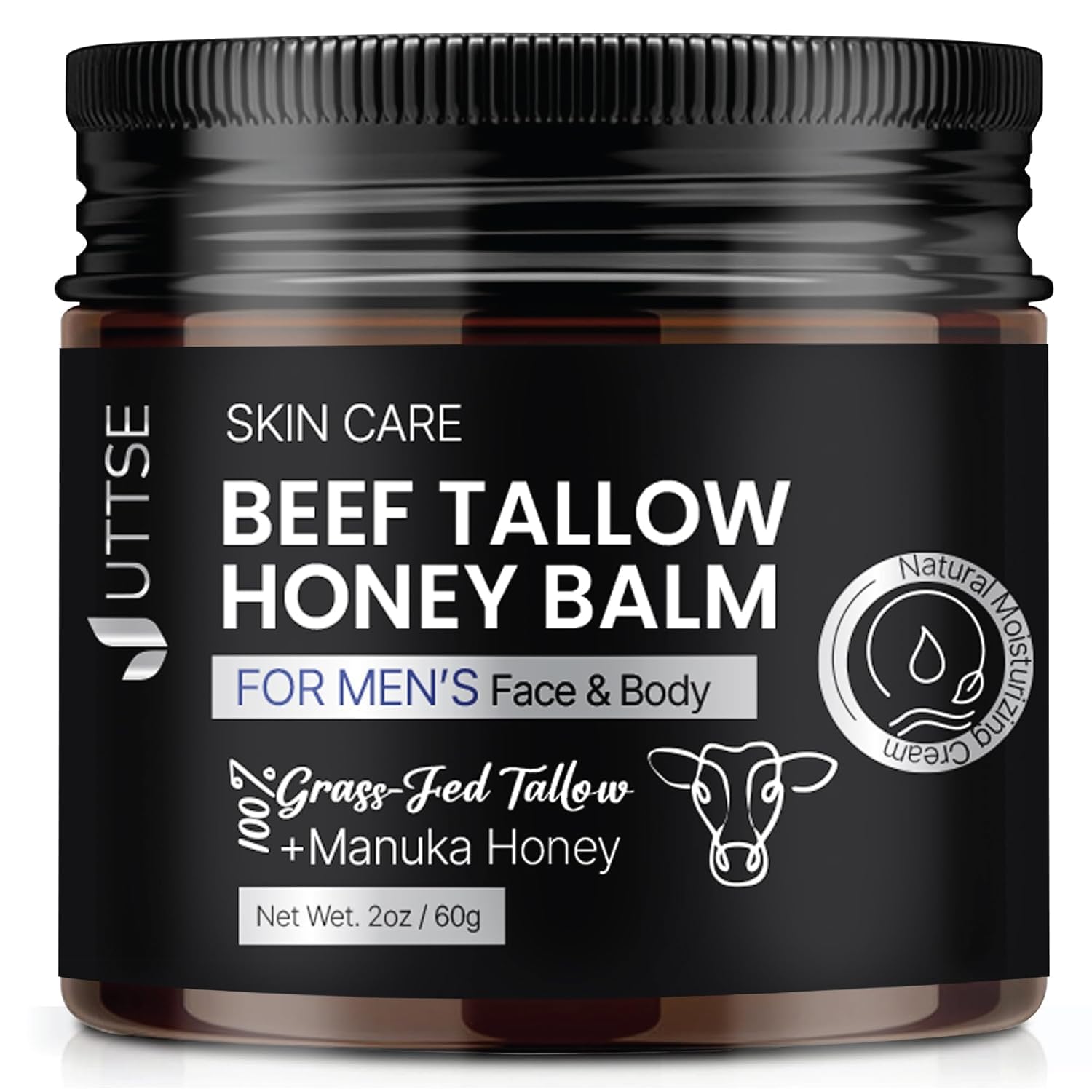Uttse beef tallow balm jar closeup; rich texture for sensitive skin