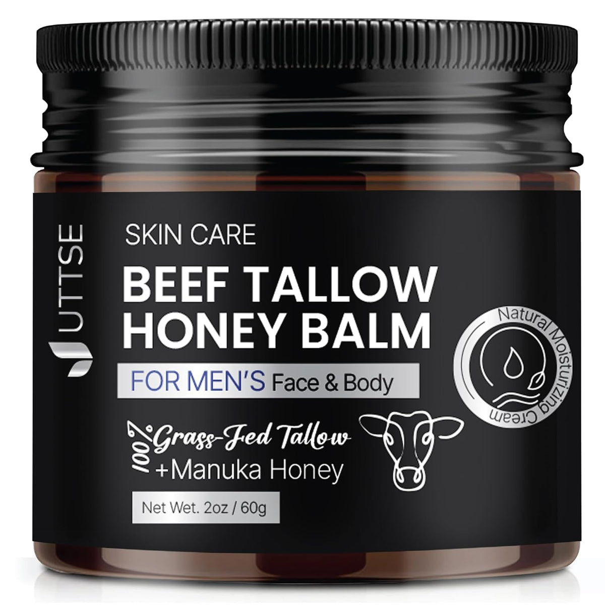 Uttse beef tallow balm jar closeup; rich texture for sensitive skin