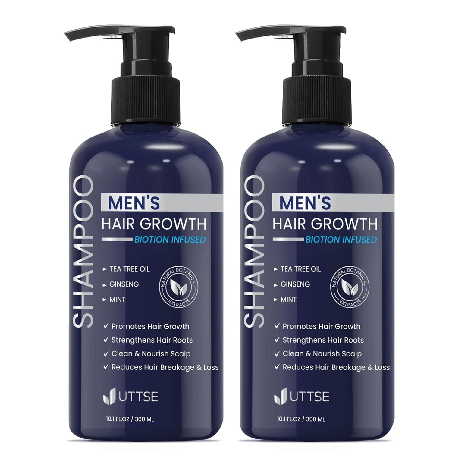 Uttse Biotin Hair Growth Shampoo bottle pouring to boost hair density after workouts