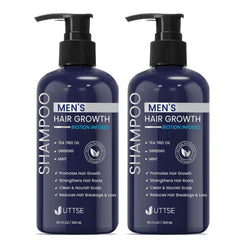 Uttse Biotin Hair Growth Shampoo bottle pouring to boost hair density after workouts