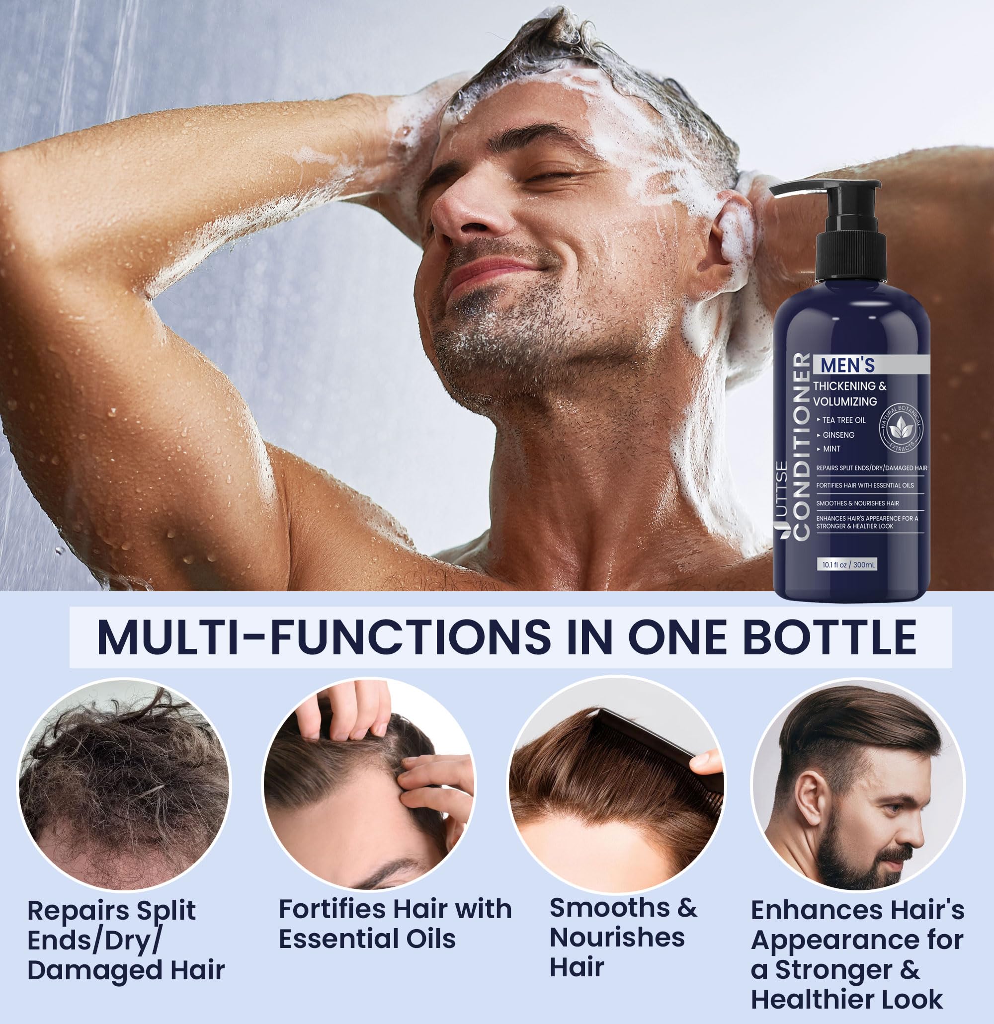 Uttse conditioner pump-dispense enables easy, even application across strands.