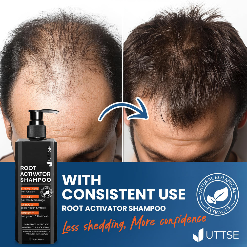 Uttse Root Activator Shampoo daily routine shot in shower.