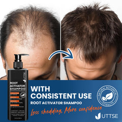 Uttse Root Activator Shampoo daily routine shot in shower.