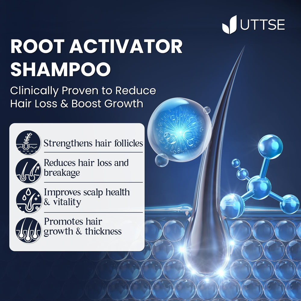 Uttse Root Activator Shampoo natural ingredients label close-up.