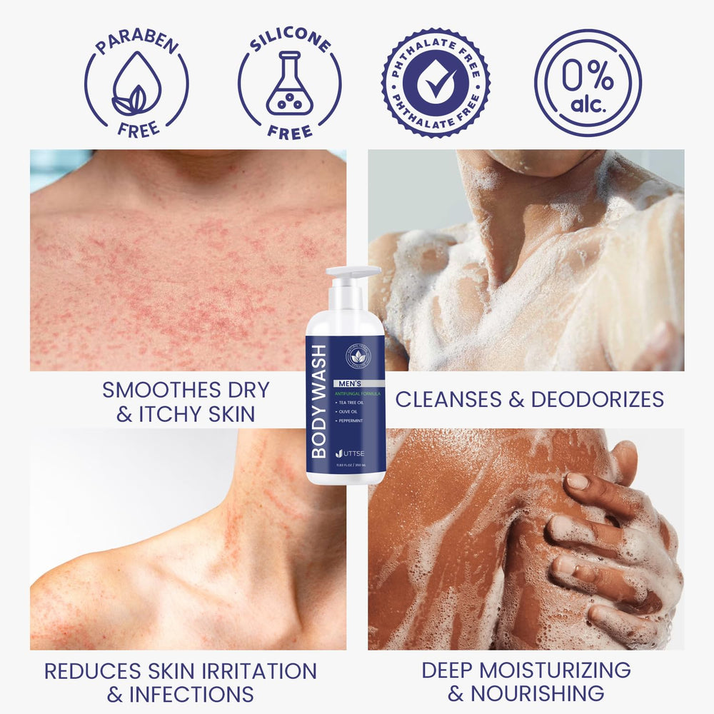 Uttse Tea Tree Body Wash pour shows quick lather and invigorating scent.