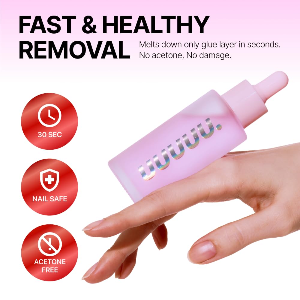 Applying remover drops to nails for fast peel-away action with UUUUU.