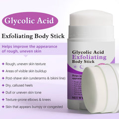 Close-up of GXG Glycolic Body Stick texture showing gentle exfoliating particles