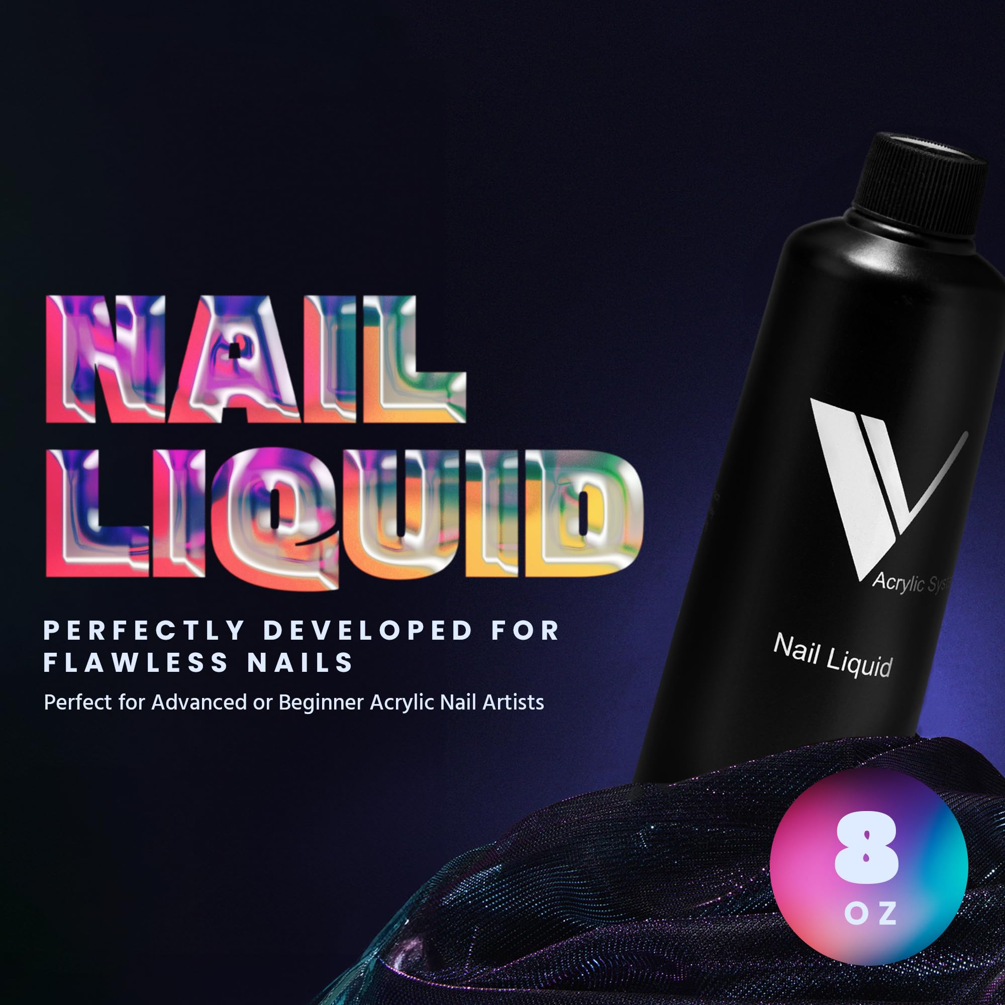 V Beauty Pure monomer bottle on desk, ready for professional nail sculpting