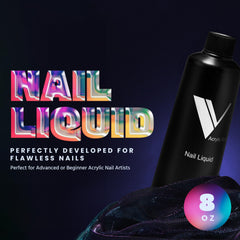 V Beauty Pure monomer bottle on desk, ready for professional nail sculpting