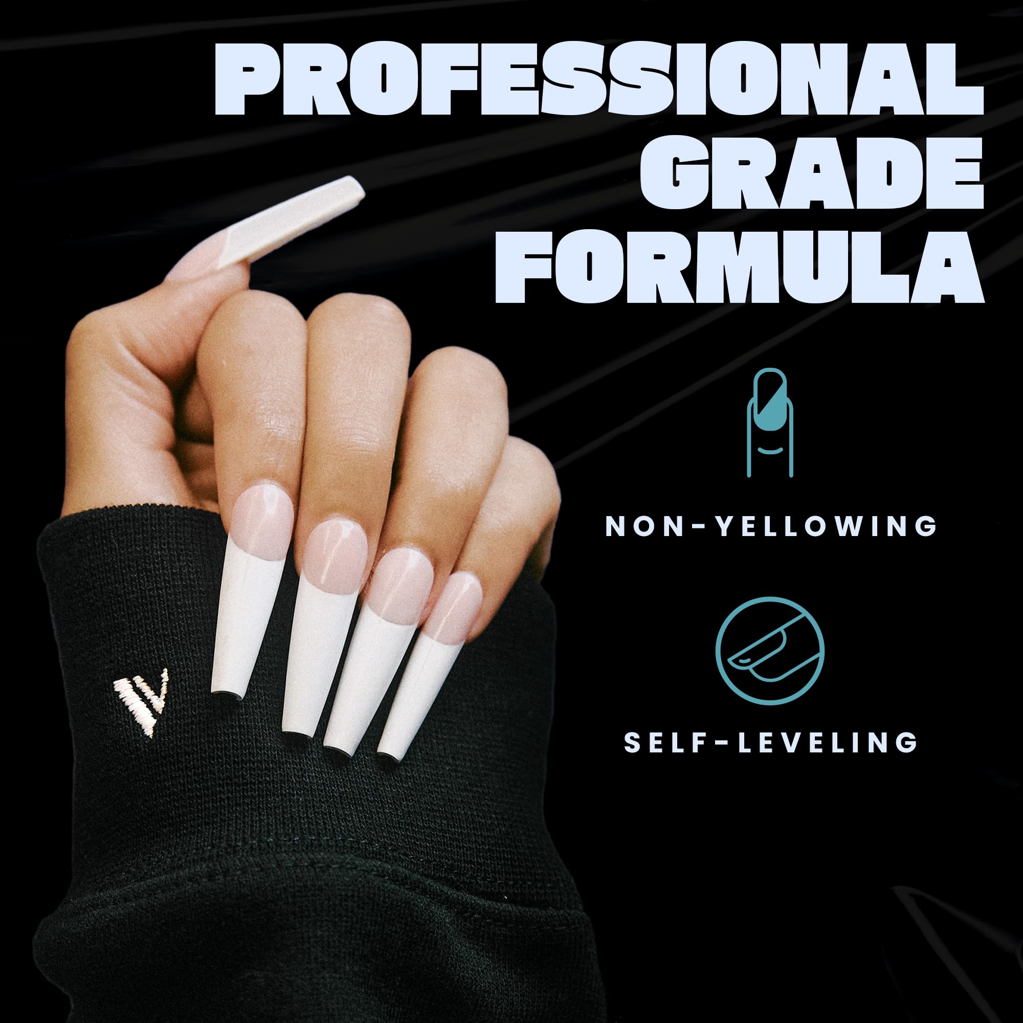 V Beauty Pure monomer's buttery, self-leveling texture during application.