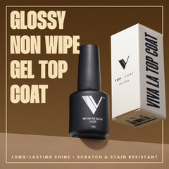 V Beauty Pure gel top coat brush application highlights a smooth, streak-free finish.