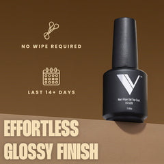 V Beauty Pure No Wipe Top Coat under LED light shows quick cure and high shine.