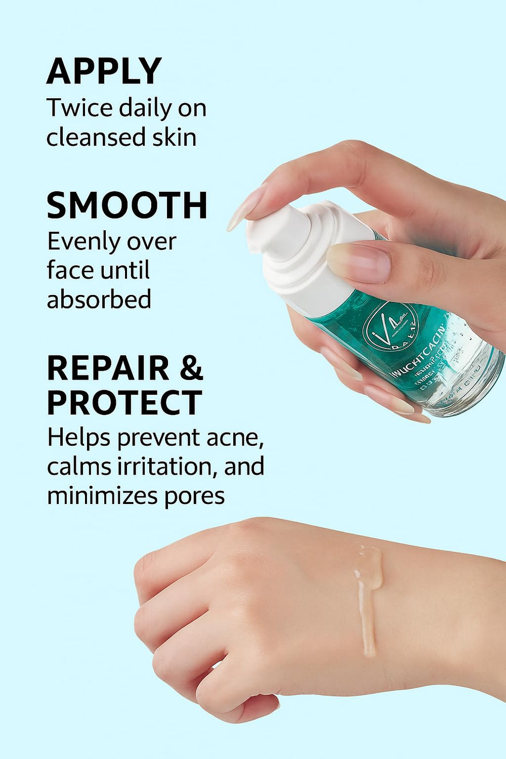 Gentle alcohol-free fragrance-free formula for sensitive skin by V-Line Beauty