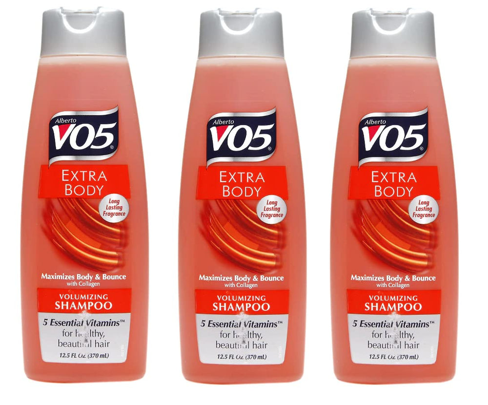 V05 Alberto VO5 Extra Body shampoo bottle front showing volume-boosting formula