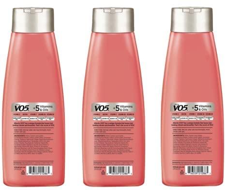 V05 Alberto VO5 Extra Body shampoo label close-up highlighting collagen and aloe hydration
