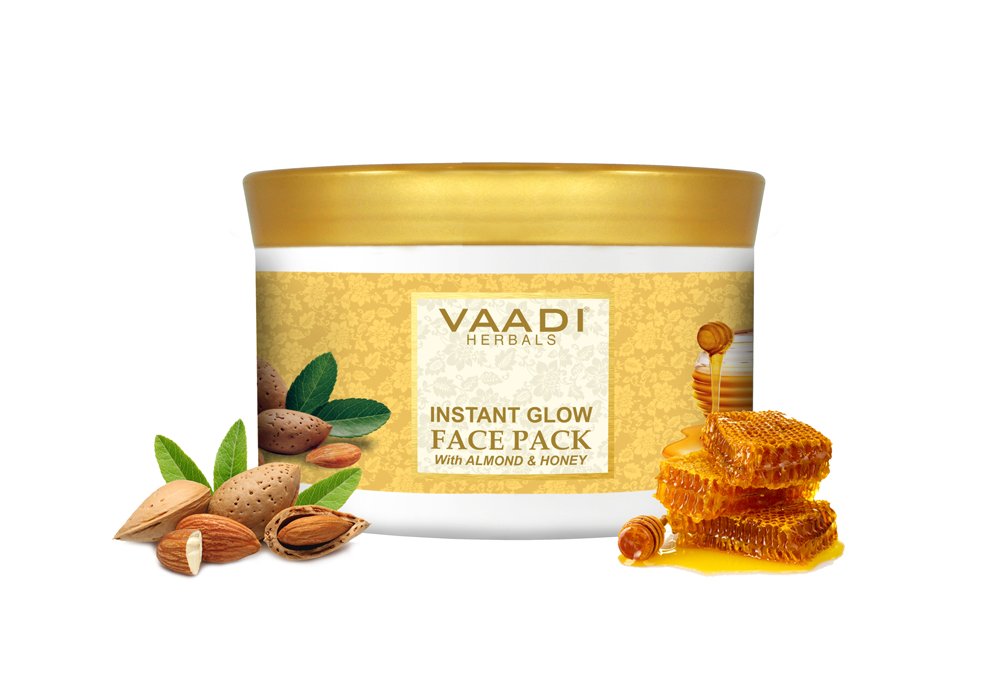 Vaadi Herbals Almond and Honey Face Pack jar close-up showing creamy texture for nourishing skin