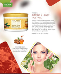Vaadi Herbals Almond and Honey Face Pack packaging highlights a sulfate-free, all-natural formula