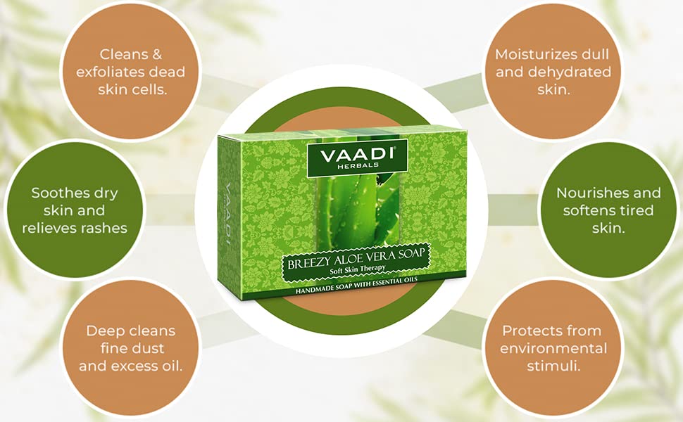 Vaadi Herbals Aloe Vera Soap packaging box displaying authentic ingredients