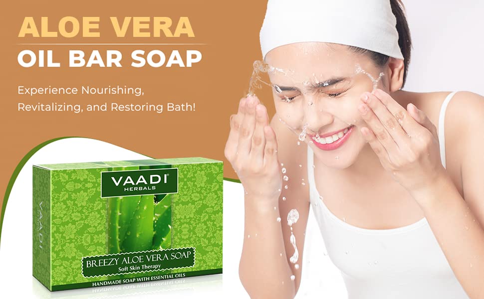 Vaadi Herbals Aloe Vera Soap two-layer detail showing soothing aloe and honey