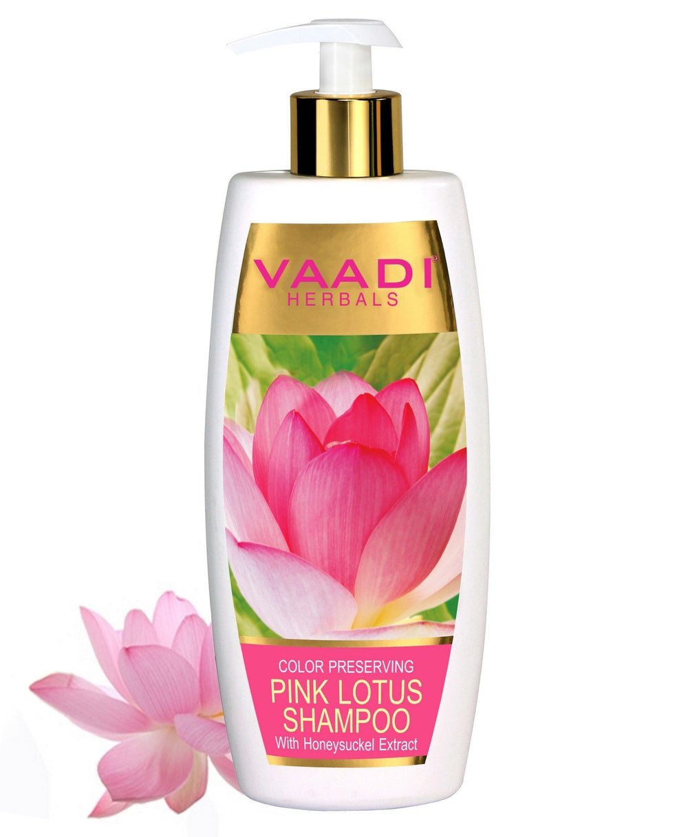 Vaadi Lotus Honeysuckle Shampoo foam dispersing for color-treated hair care.
