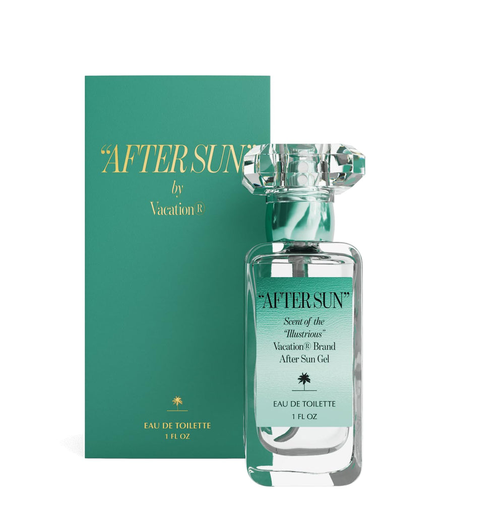 VACATION After Sun bottle front view, travel-friendly unisex scent for everyday wear.