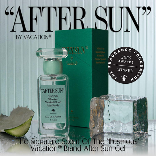 VACATION After Sun bottle pour, playful splash for quick refresh on the go.
