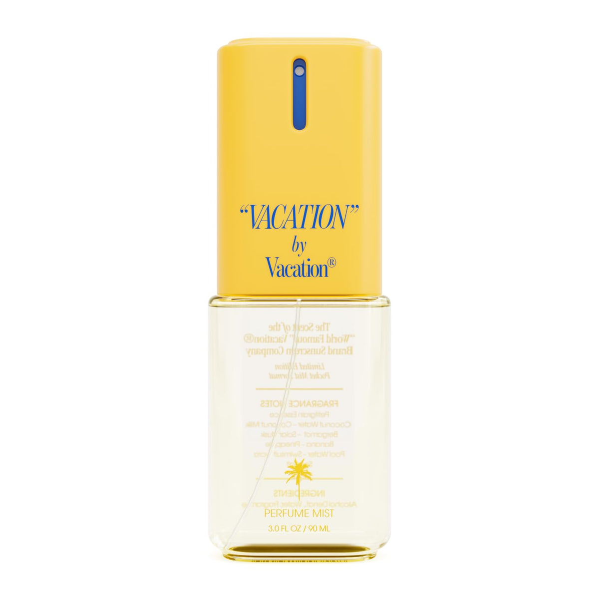 VACATION body mist bottle close-up showing 3oz travel size for on-the-go freshness