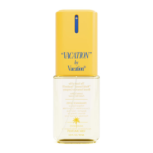 VACATION body mist bottle close-up showing 3oz travel size for on-the-go freshness