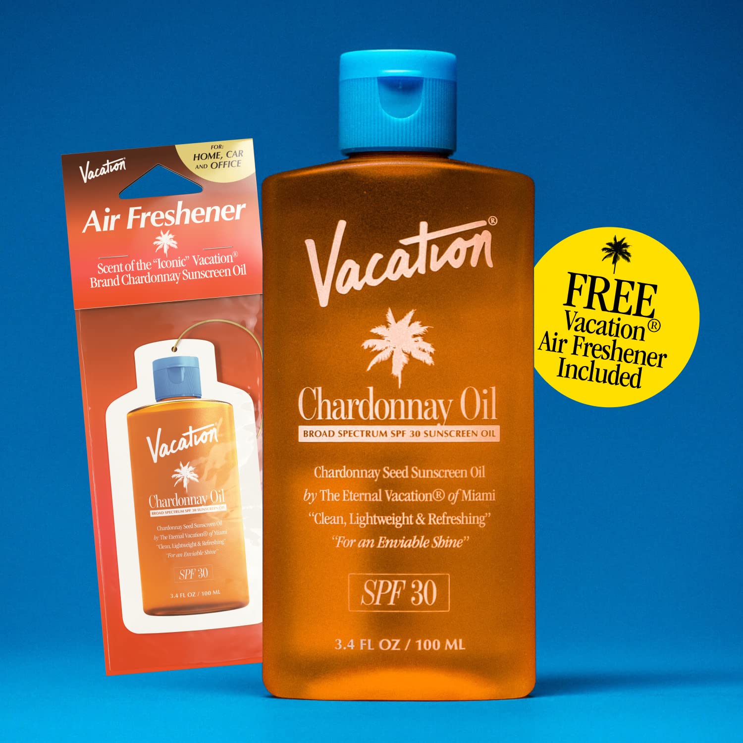 VACATION Chardonnay Oil SPF30 travel-size bottle ideal for on-the-go protection.