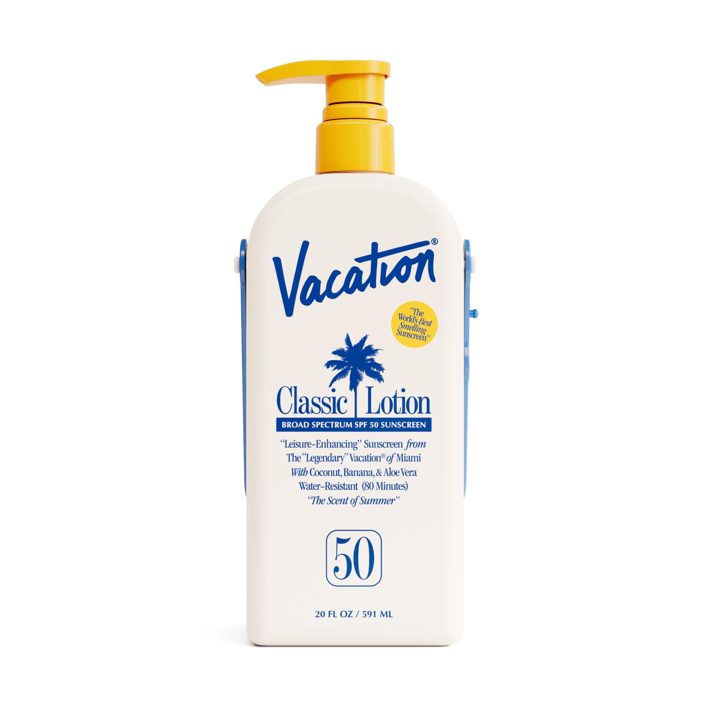 VACATION Classic Lotion SPF 50 bulk 20oz pump bottle for easy family-friendly sun protection.