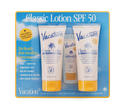 VACATION Classic Lotion SPF 50 bottle for daily sun protection