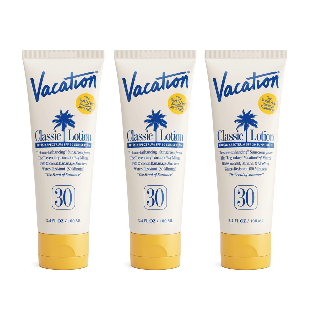 Vacation Classic Sunscreen Lotion SPF 30 bottle with invisible finish on all skin tones.