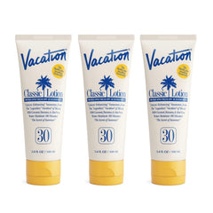 Vacation Classic Sunscreen Lotion SPF 30 bottle with invisible finish on all skin tones.