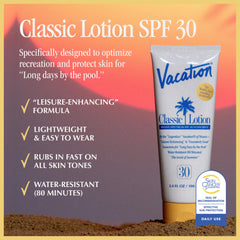 Vacation Classic Sunscreen Lotion applied on skin for a transparent finish