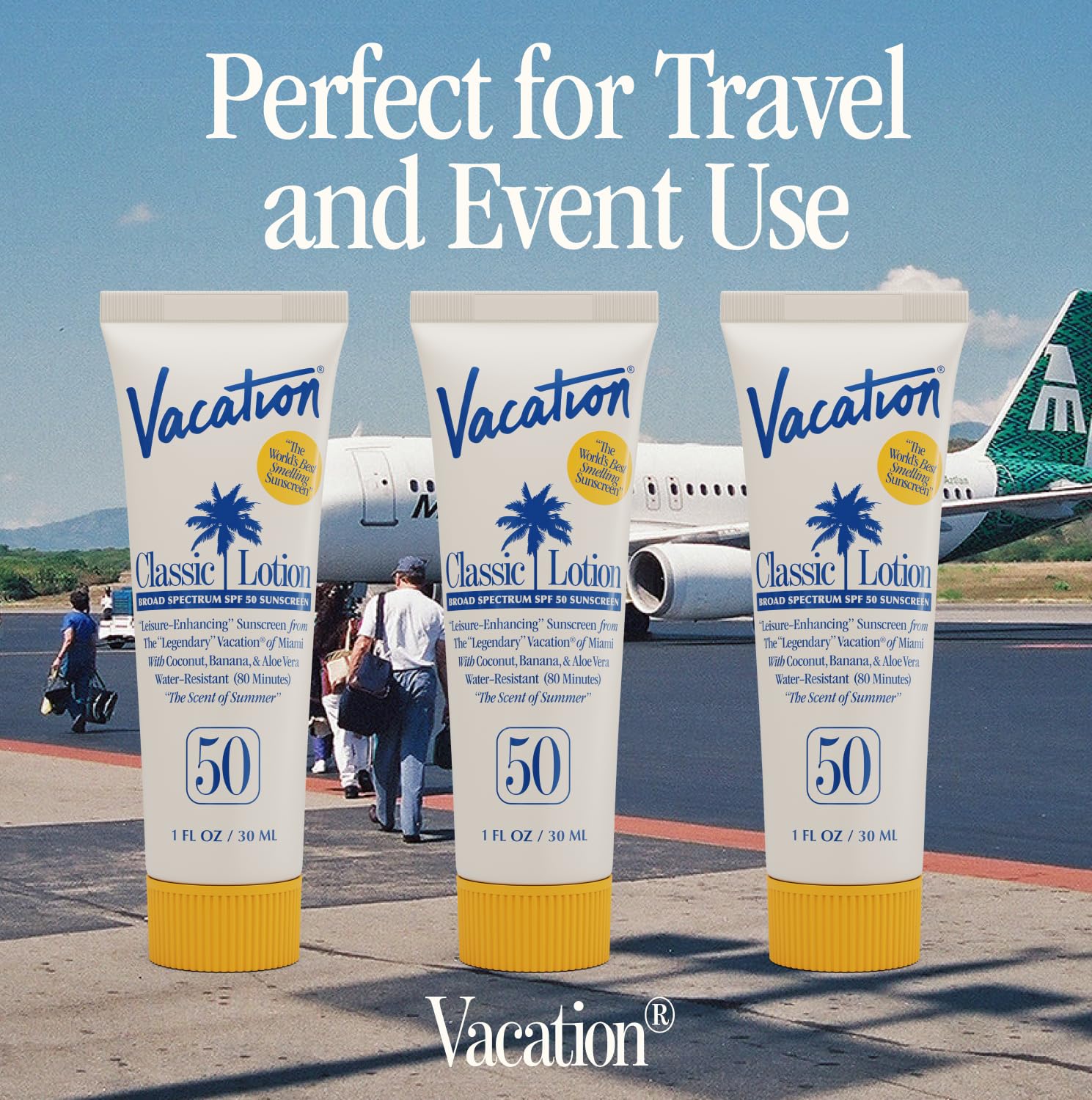 Vacation Hawaii Act 104 compliant label on sunscreen tubes.