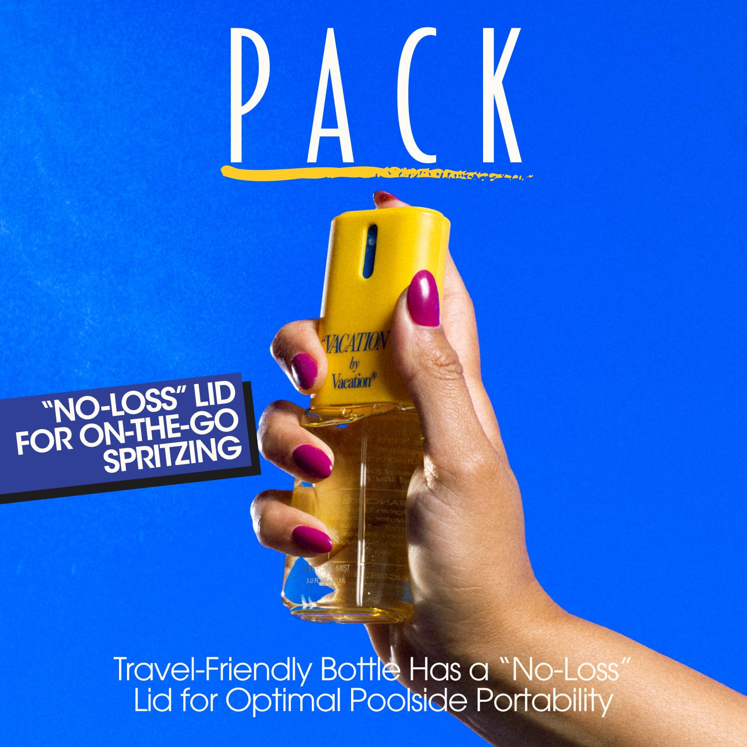 VACATION no-loss cap close-up spill-free travel spray