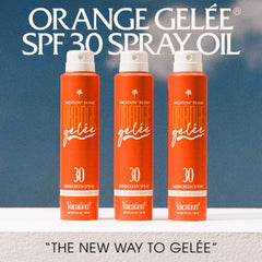 VACATION Orange Gelée sunscreen spray enables easy, angle-friendly application.