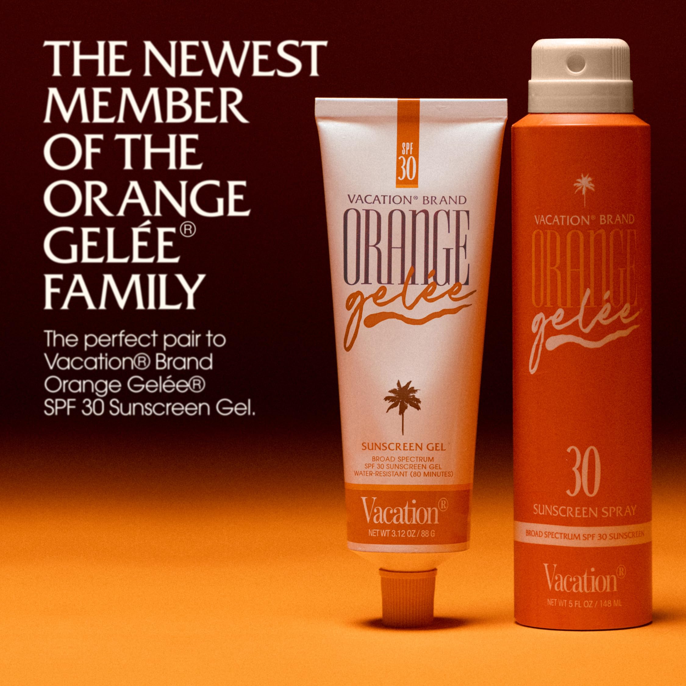 VACATION Orange Gelée sunscreen on skin shows transparent coverage with a subtle shine.