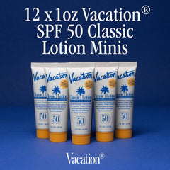 Vacation SPF50 mini sunscreens 12-pack for travel, beach, and party favors.