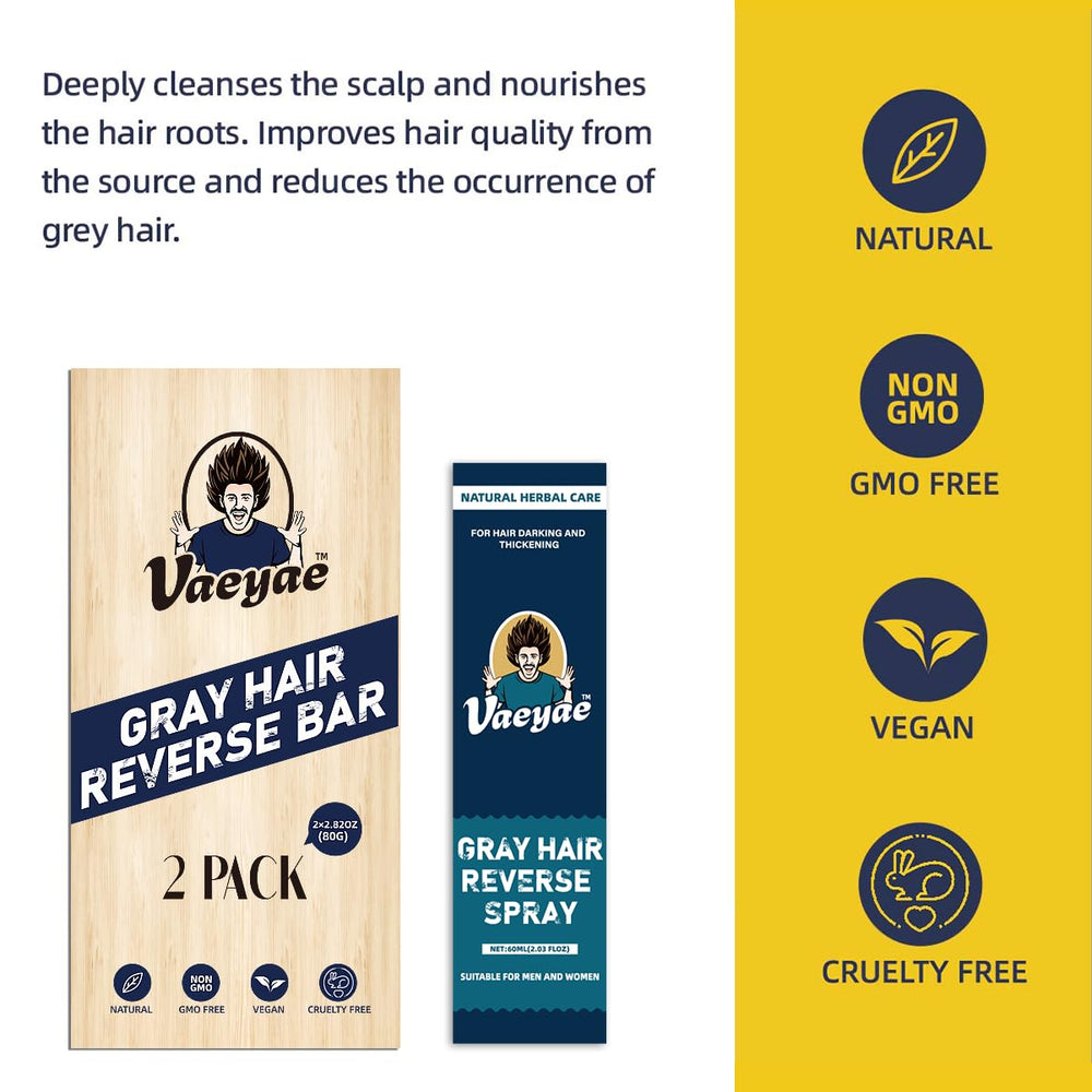 VAEYAE gray hair bar soap packaging highlights premium natural ingredients