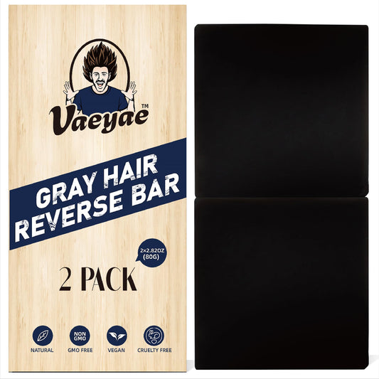 VAEYAE gray hair reverse bar packaging highlights a convenient, natural hair care solution.