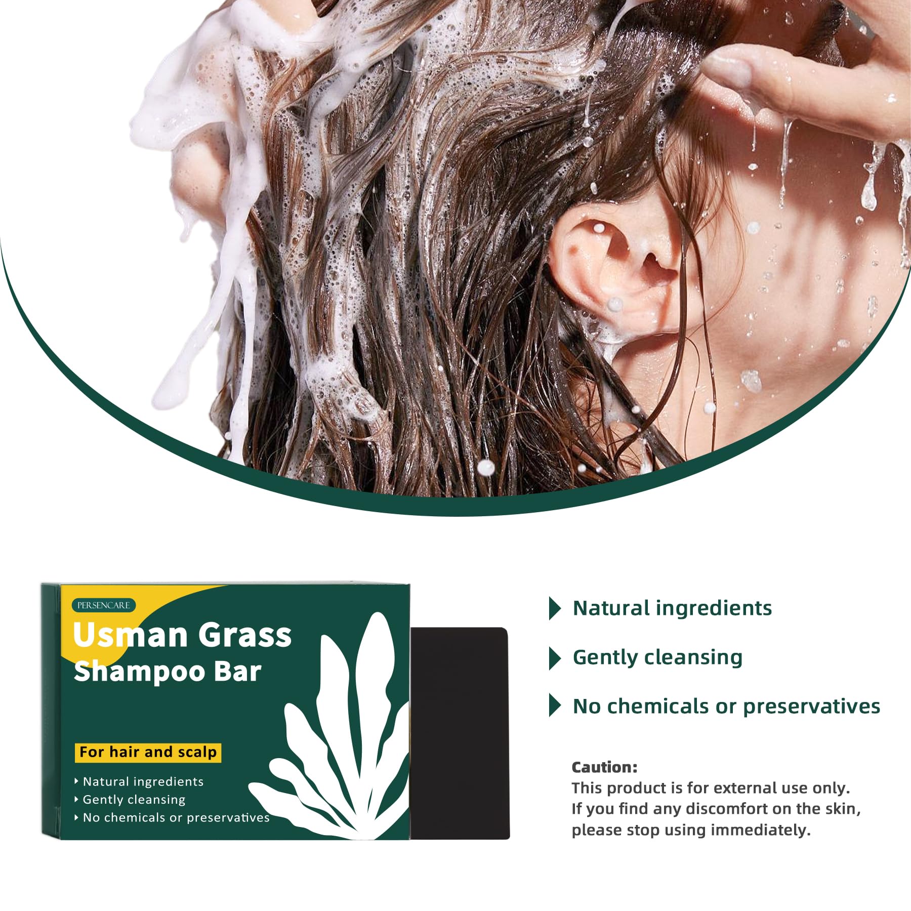 VAEYAE Usman Grass Shampoo Bar usage-step illustrates easy daily care.