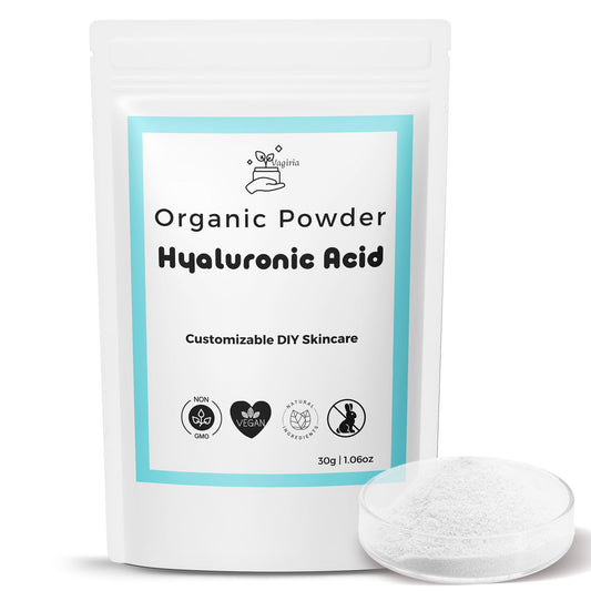 Vagiria Hyaluronic Acid Powder packaging signals premium purity for DIY skincare.