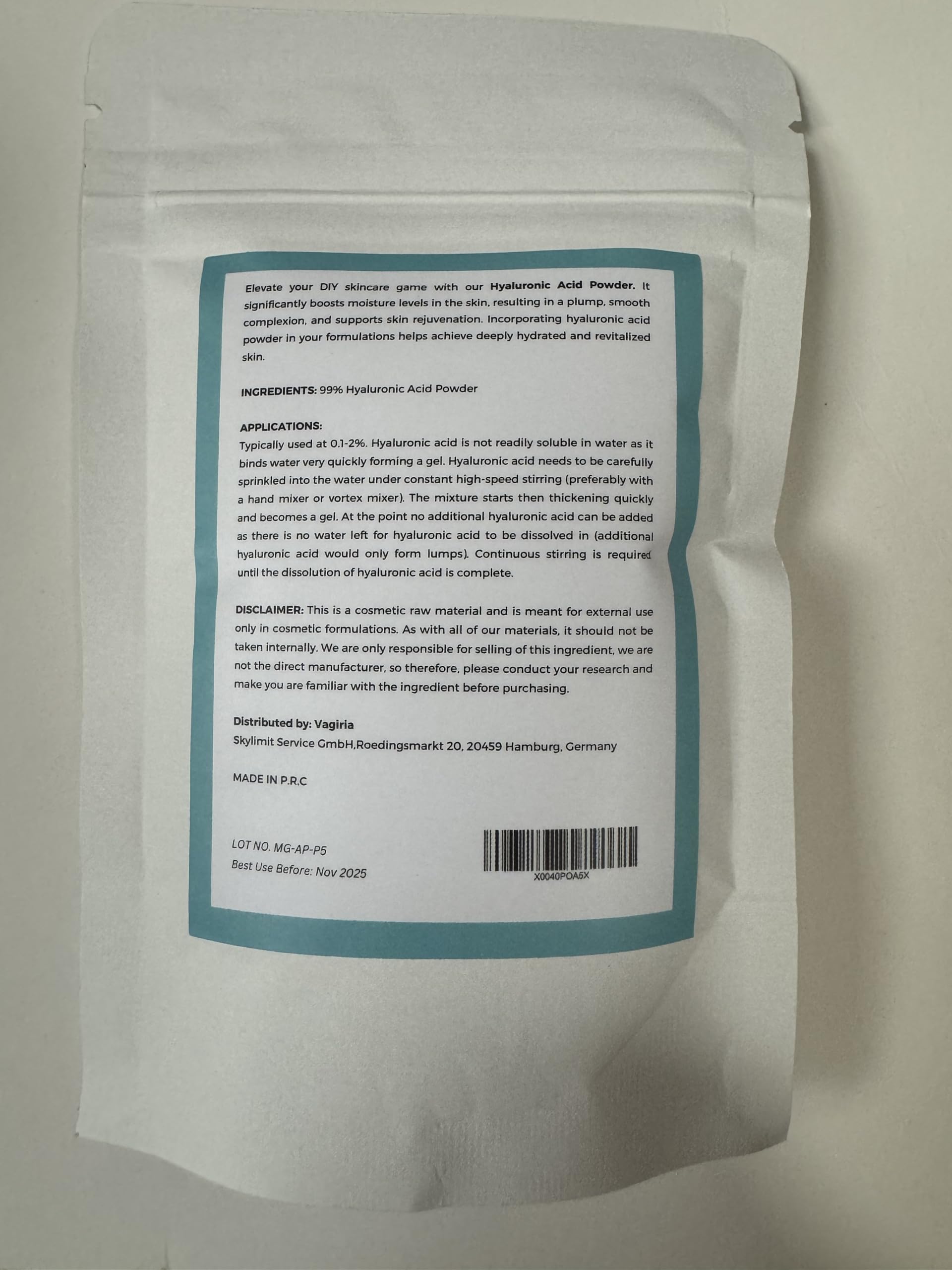 Cool, dry storage of Vagiria HA powder preserves purity and efficacy.