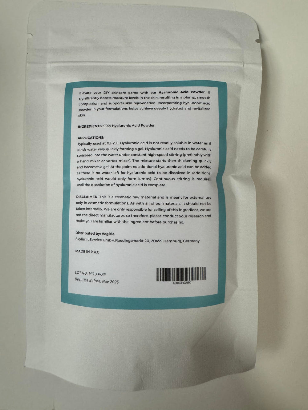 Cool, dry storage of Vagiria HA powder preserves purity and efficacy.