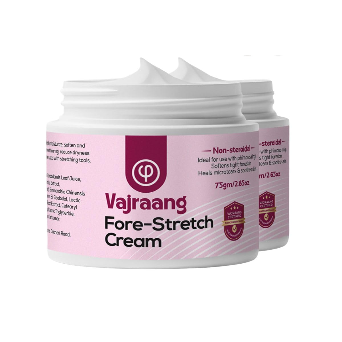 Vajraang Fore-stretch Cream packaging on a clean surface for easy daily use