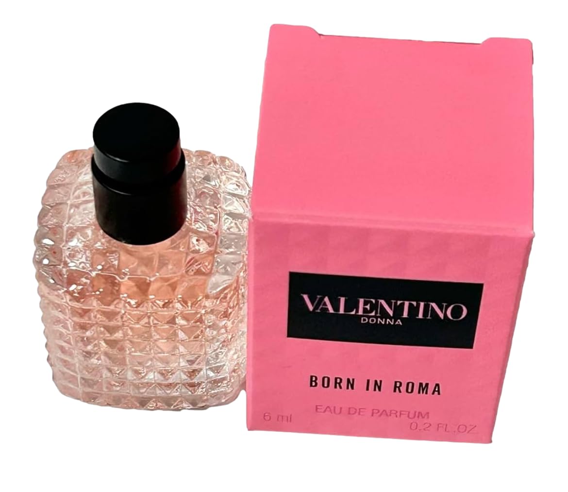 Valentino Born In Roma EDP mini bottle back view showing portable design.